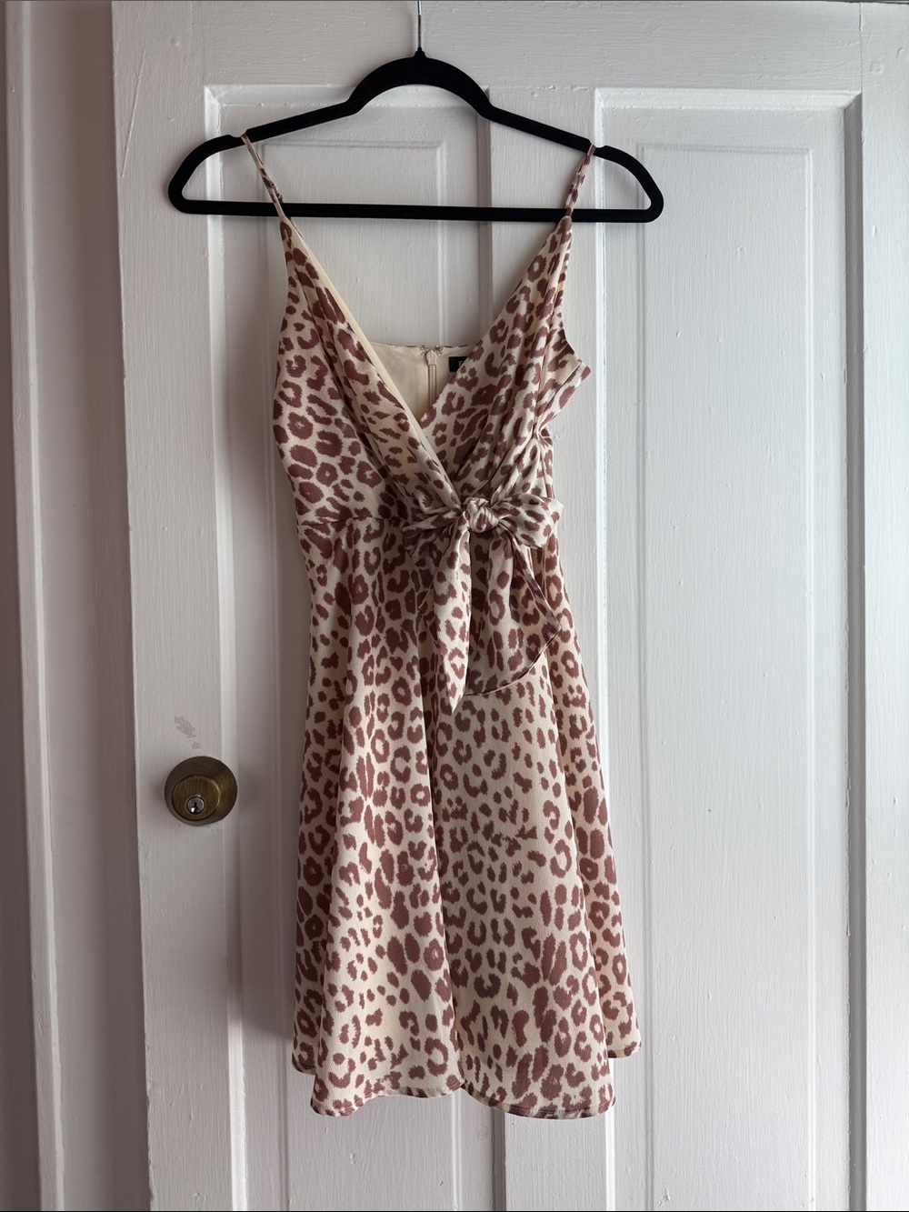 Express Beige and Brown Leopard Tie-Front Mini Dress